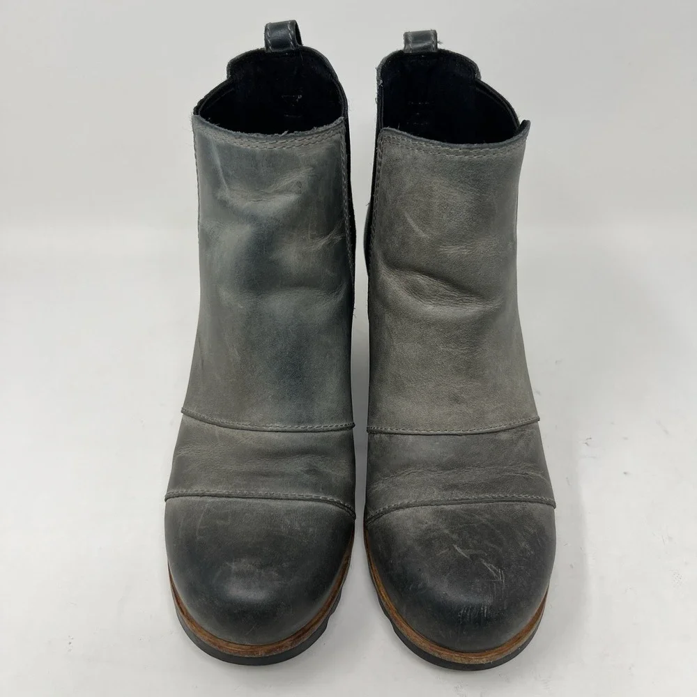 Sorel Boots Women's 6.5 Lea‎ Wedge Waterproof Leather Gray Chelsea Ankle Booties